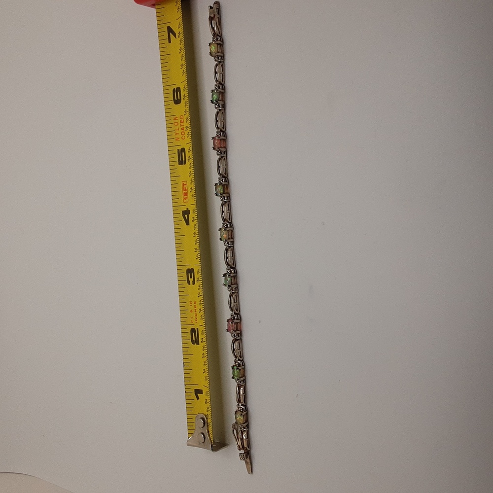 Vintage Fire Opal Sterling Silver Tennis Bracelet - Picture 11 of 16